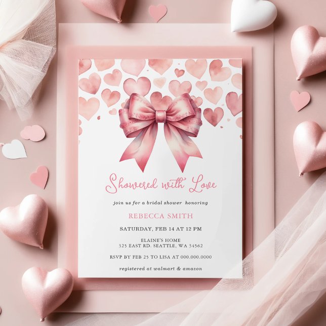 Invitación Coquette Pink Bow Día de San Valentín Bridal Showe (Coquette Pink Bow Valentines Day Bridal Shower Invitation)