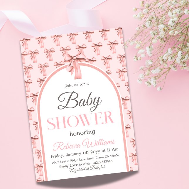 Invitación Coquette Pink Bow Es un Baby Shower Chica (Subido por el creador)