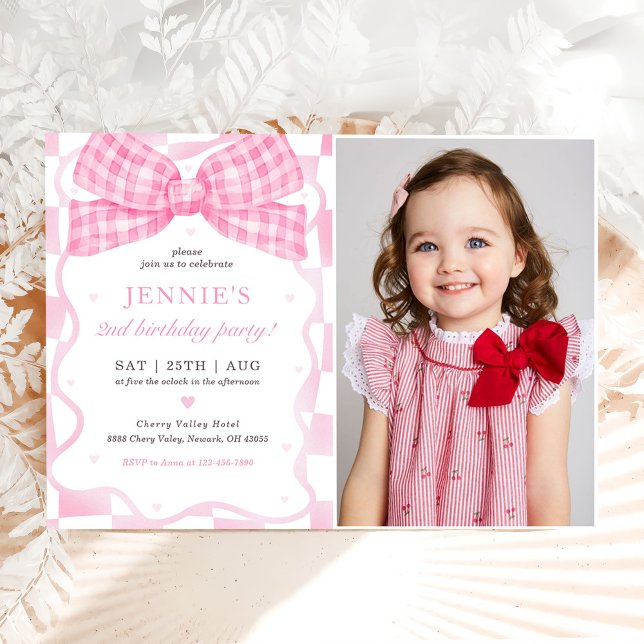 Invitación Coquette Pink Bow, Fiesta de cumpleaños, foto (Subido por el creador)