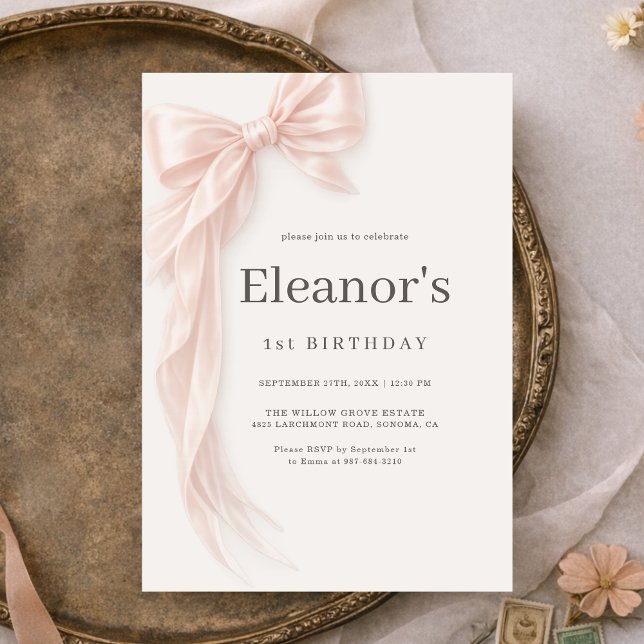 Invitación Coquette Pink Bow Girl's 1st Birthday (Subido por el creador)