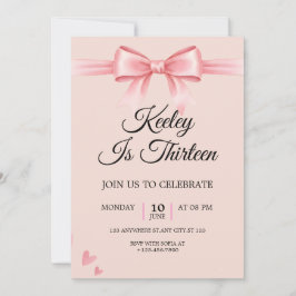 Invitación Coquette Pink Bow Girls Birthday Party Invitation