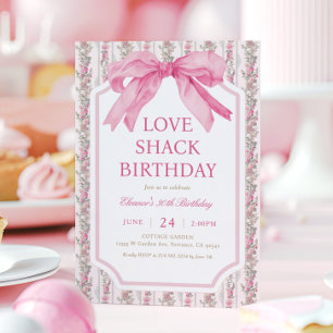 Invitación Coquette Pink Bow Love Shack Fiesta de cumpleaños