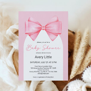 Invitación Coquette Pink Bow Moderno Chica Baby Shower