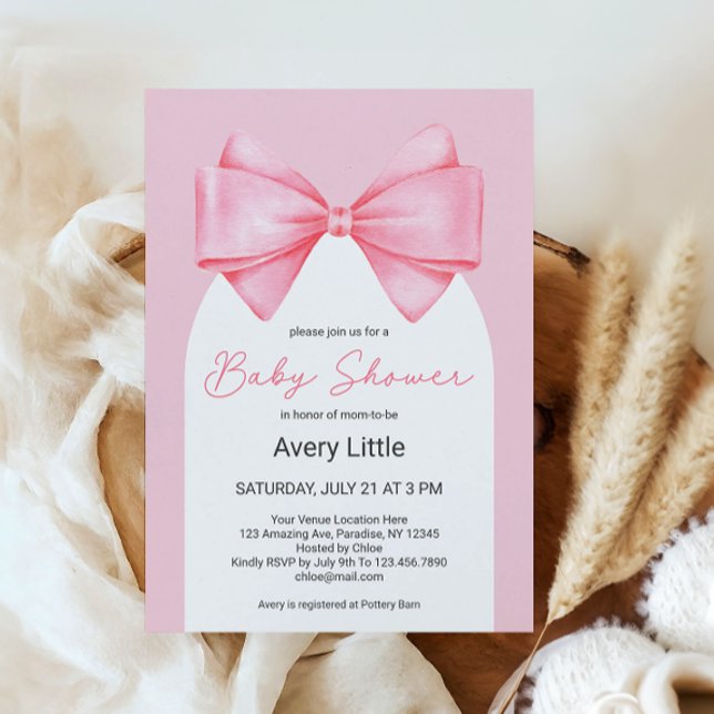 Invitación Coquette Pink Bow Moderno Chica Baby Shower (Subido por el creador)