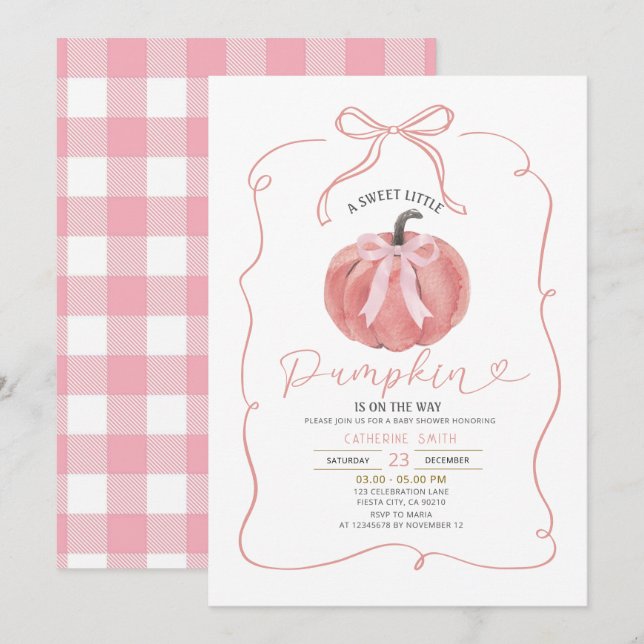 Invitación Coquette Pink Bow Pumpkin Baby Shower (Anverso / Reverso)
