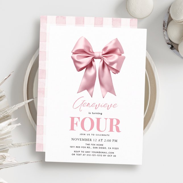 Invitación Coquette Pink Bow Ribbon Chica Cumpleaños (Subido por el creador)