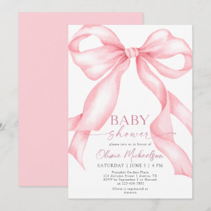 Invitación Coquette Pink Bow Ribbon Elegant Chica Baby Shower