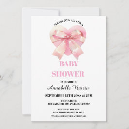 Invitación Coquette Pink Bow Ribbon Girl Baby Shower