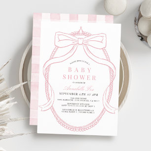 Invitación Coquette Pink Bow/Ribbon Tiara Chica Baby Shower