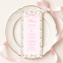 Invitación Coquette Pink Bow Roses Baby Shower Menu