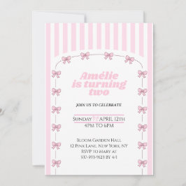 Invitación Coquette Pink Bow Second Birthday Party