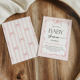 Invitación Coquette Pink Bow Stripe Girl Baby Shower