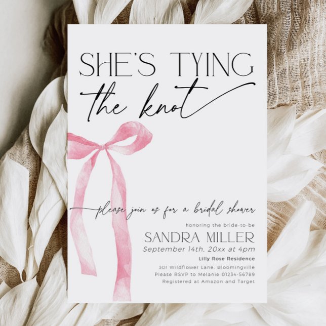 Invitación Coquette Pink Bow Tying Bridal Shower (Subido por el creador)