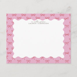 Invitación Coquette Pink Bow Wavy Border  Note card