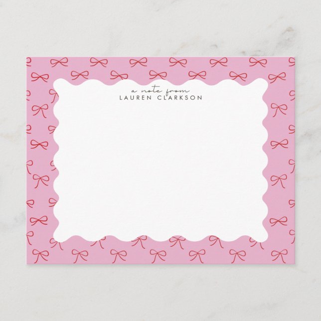 Invitación Coquette Pink Bow Wavy Border  Note card (Anverso)