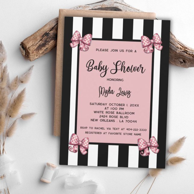 Invitación Coquette Pink Bows Black Strike Baby Shower (Subido por el creador)