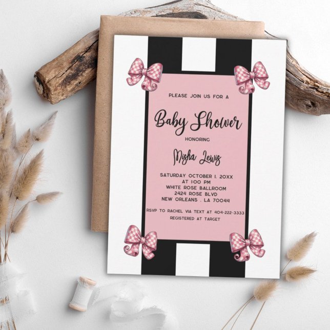 Invitación Coquette Pink Bows Black Strike Baby Shower (Subido por el creador)