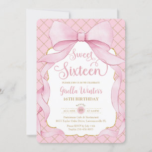 Invitación Coquette Pink Bows Sweet 16 16th Birthday