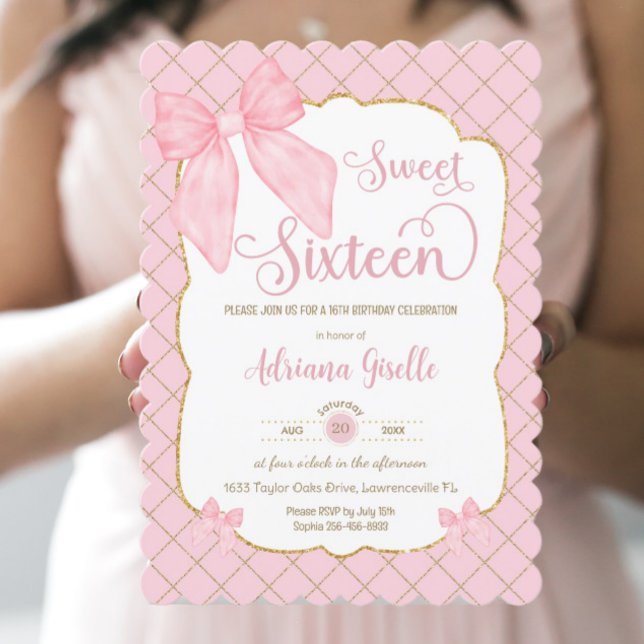 Invitación Coquette Pink Bows Sweet 16 16th Birthday (Subido por el creador)