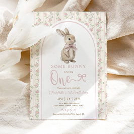 Invitación Coquette Pink Bunny Vintage Rabbit 1º cumpleaños