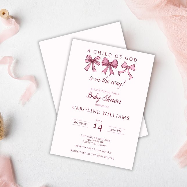 Invitación Coquette Pink dobla al niño cristiano de Dios Giro (Subido por el creador)