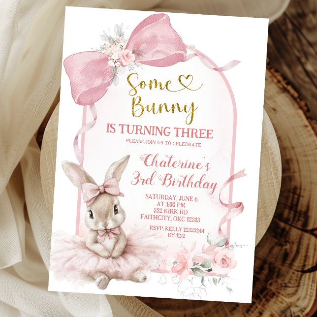 Invitación Coquette Pink Floral Bow Bunny Ballerina Birthday (Subido por el creador)