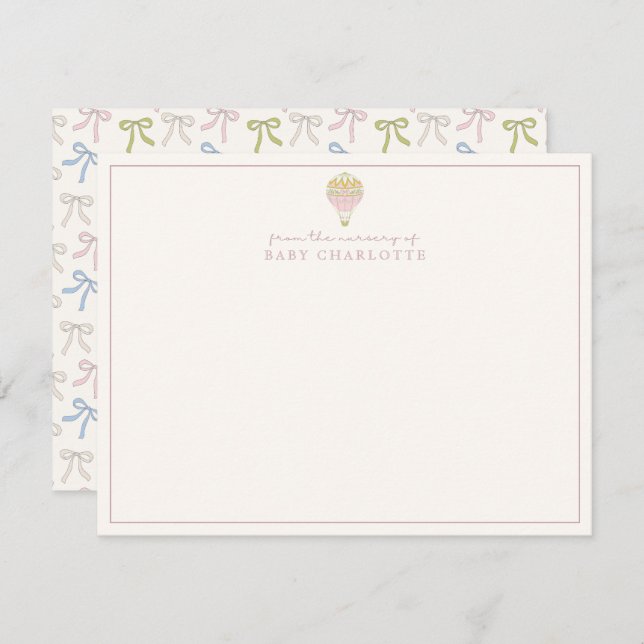 Invitación Coquette Pink Hot Air Balloon Nursery Note Card (Anverso / Reverso)