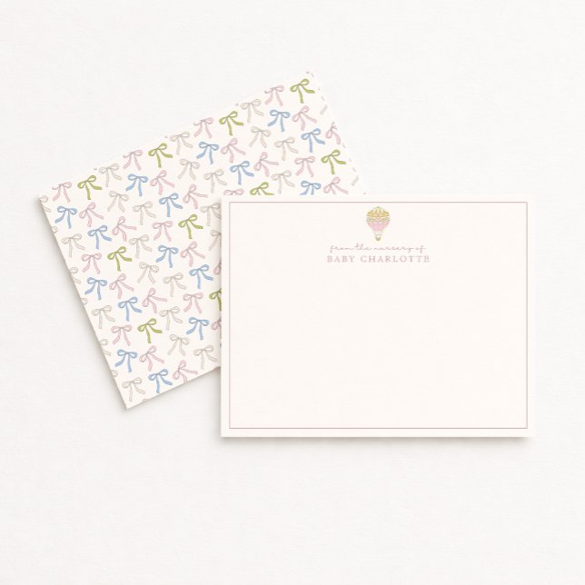 Invitación Coquette Pink Hot Air Balloon Nursery Note Card (Subido por el creador)