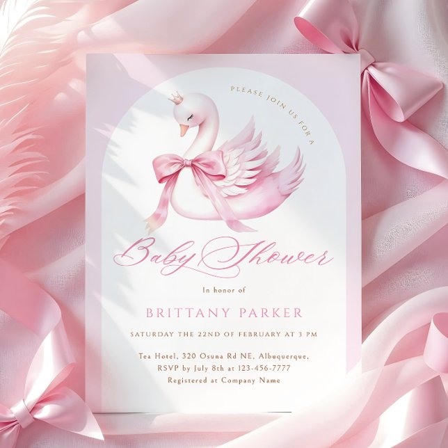 Invitación Coquette Pink Swan Baby Shower (Subido por el creador)