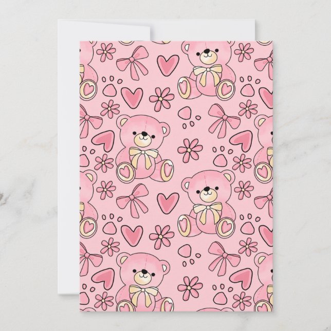 Invitación Coquette Pink Teddy Bear Seamless Pattern (Anverso)