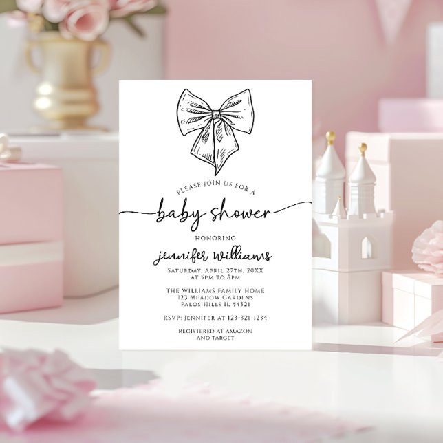 Invitación Coquette Preppy Cute Bow Baby Shower (Subido por el creador)