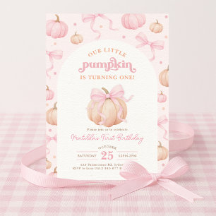 Invitación Coquette Pumpkin Pastel Chica Bow Rosado Cumpleaño