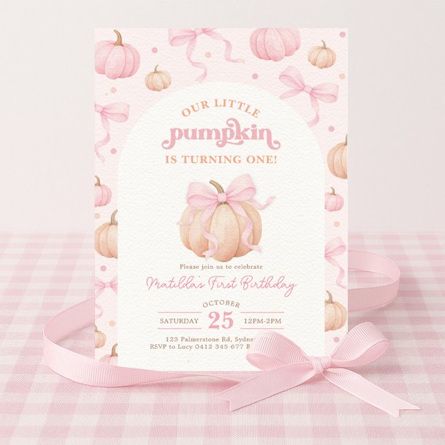 Invitación Coquette Pumpkin Pastel Chica Bow Rosado Cumpleaño (Subido por el creador)