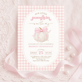 Invitación Coquette Pumpkin Rosa Bow Gingham Chica Baby Showe