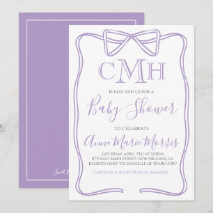 Invitación Coquette Púrpura Bow Baby Shower HACE CUALQUIER CO