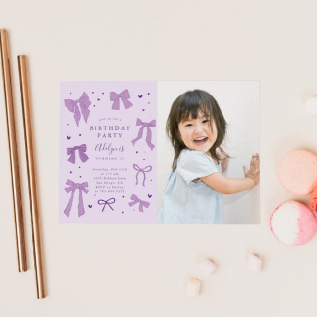 Invitación Coquette Púrpura dobla foto de fiesta de cumpleaño (Subido por el creador)