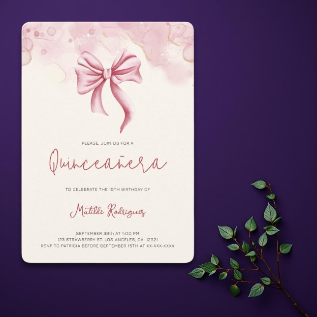 Invitación Coquette Quinceanera Bow Rosado Cumpleaños (Subido por el creador)