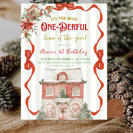 Invitación Coquette Red Bow Christmas Sweet Shop 1st Birthday