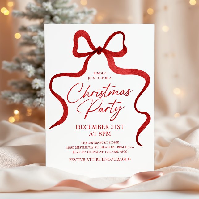 Invitación Coquette Red Bow Classic Holiday Christmas Party (Subido por el creador)