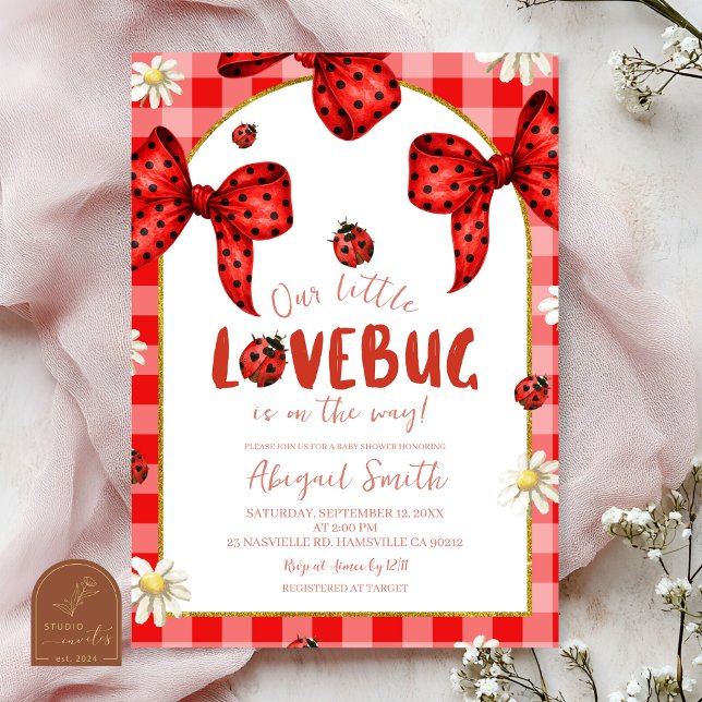 Invitación Coquette Red Bow Lovebug Baby Shower Invitation (Subido por el creador)