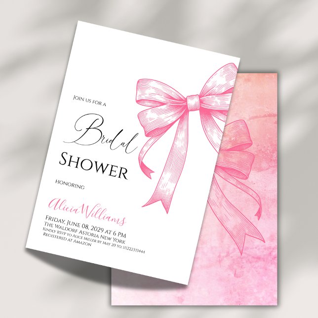 Invitación Coquette Retro Elegante Ducha Bridal Bow Rosa (Subido por el creador)