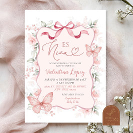 Invitación Coquette Ribbon Floral Es Nina Baby Shower Mexican