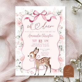 Invitación Coquette Ribbon Floral Oh Deer Baby Shower