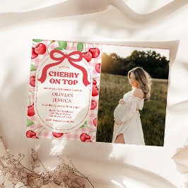 Invitación Coquette Roja Bow Cherry en la foto superior de Ba