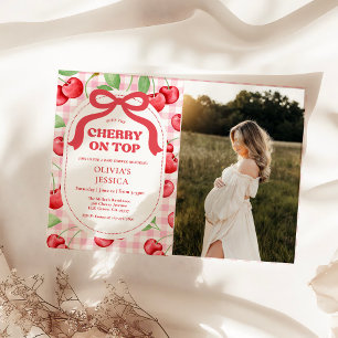Invitación Coquette Roja Bow Cherry en la foto superior de Ba