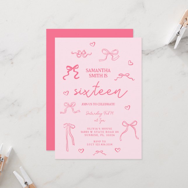 Invitación Coquette Rosa 16ª fiesta de cumpleaños (Anverso/Reverso In Situ)