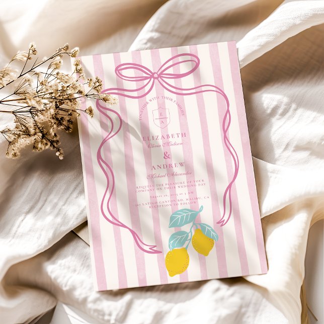 Invitación Coquette rosa Boda mediterránea con lémulos (Subido por el creador)