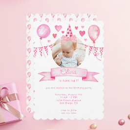 Invitación Coquette rosa Bow Baby Girl Gorra de cumpleaños mó