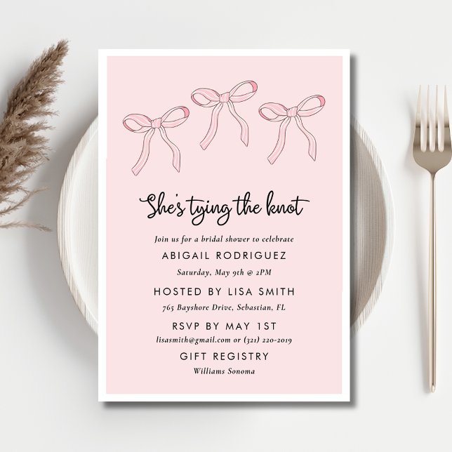 Invitación Coquette rosa Bow Bridal Shower (Pink Coquette Bow Bridal Shower Invitation)