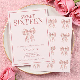 Invitación Coquette Rosa Bow Dulce Fiesta De Cumpleaños Inv
